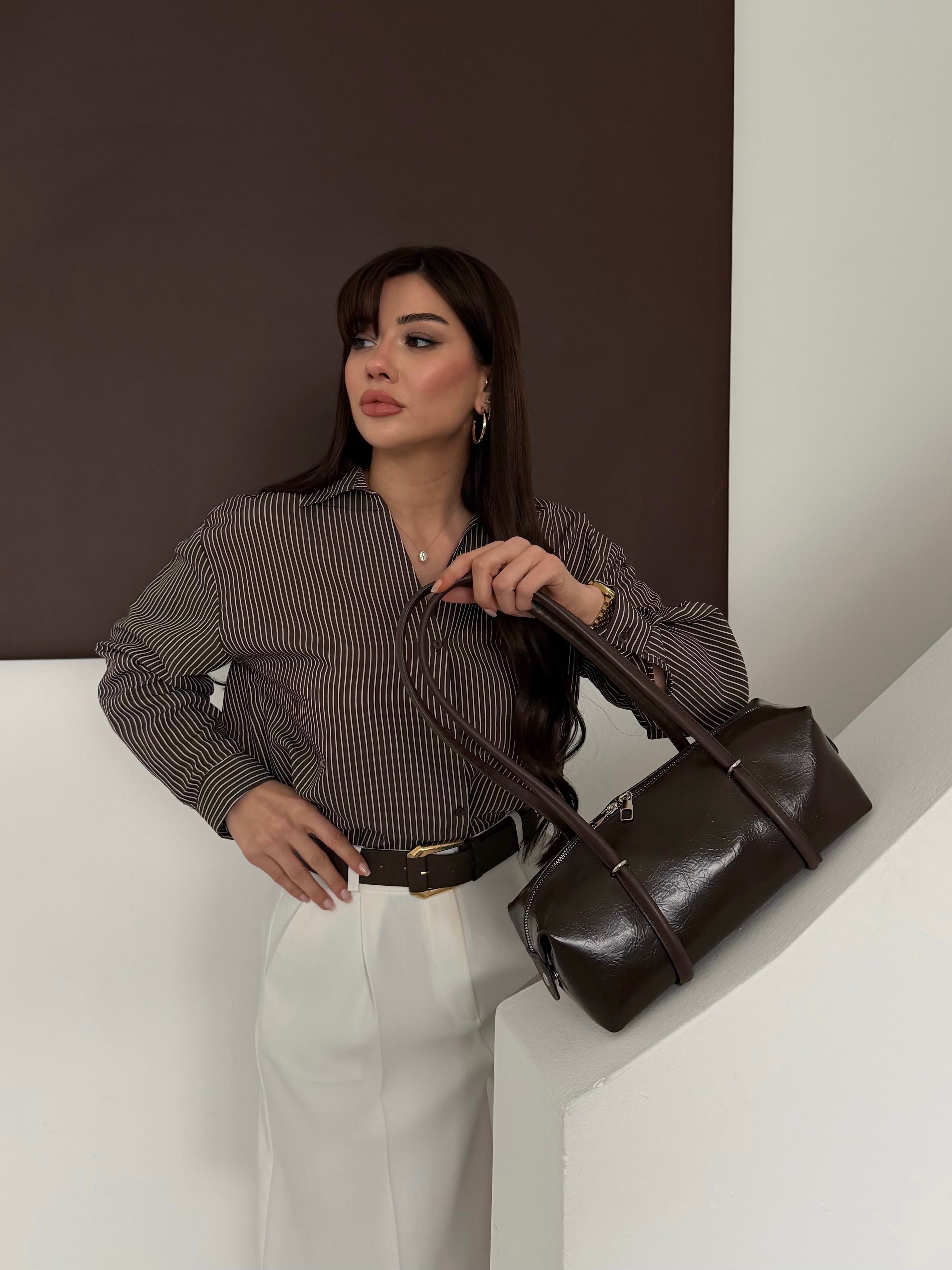KADIN SİLİNDİR TASARIM OMUZ ÇANTASI OLİVA - KAHVE