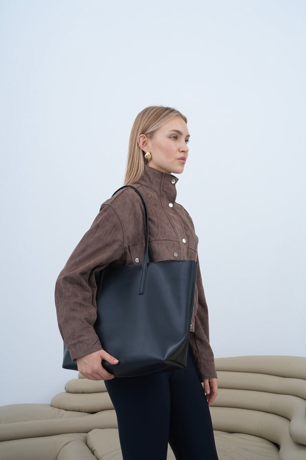 Kadın Fermuarlı Çift Saplı Shopper Omuz Çantası Sable - Mat Siyah