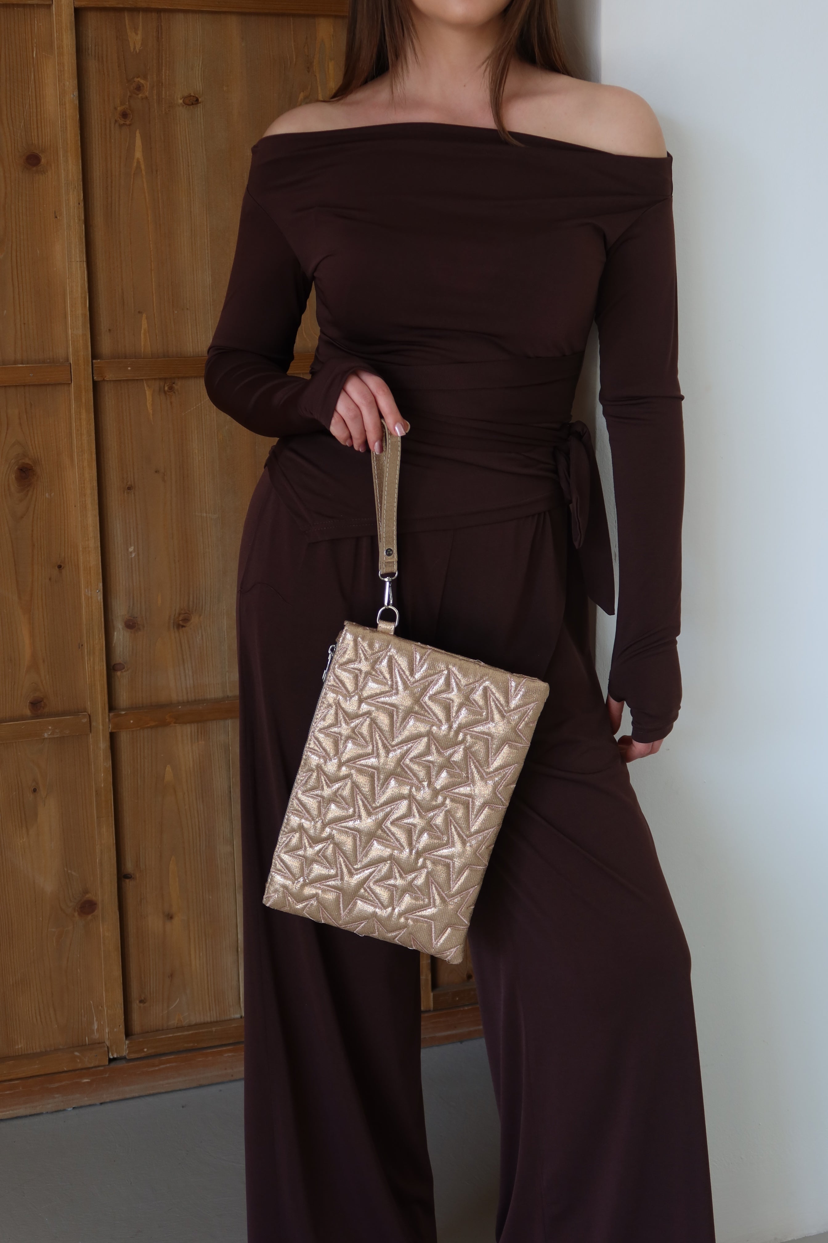 KADIN CLUTCH EL ÇANTASI MOCHA - ROZE GOLD
