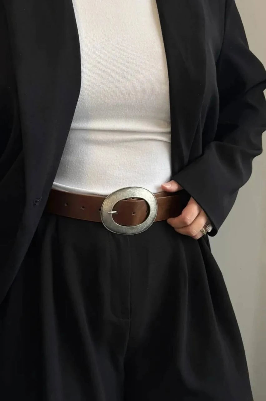 Kadın Oval Tokalı Suni Deri Kemer - Taba