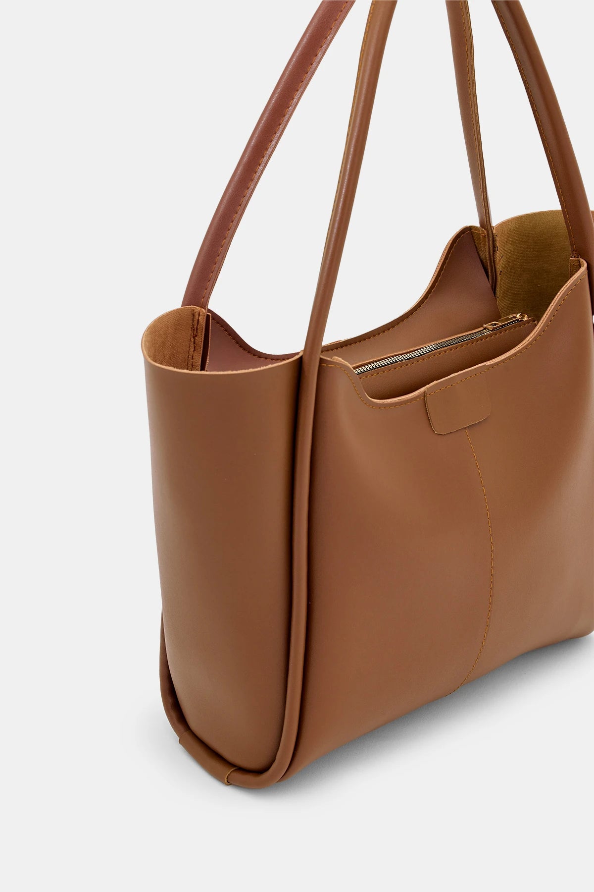 Kadın Fermuarlı Omuz Çantası Poloni - Taba