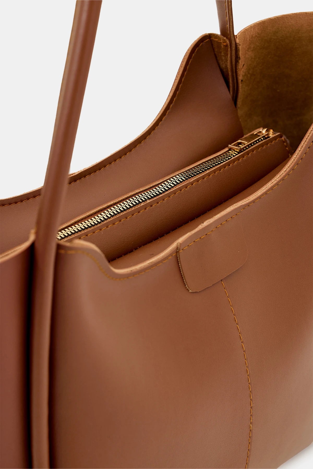 Kadın Fermuarlı Omuz Çantası Poloni - Taba