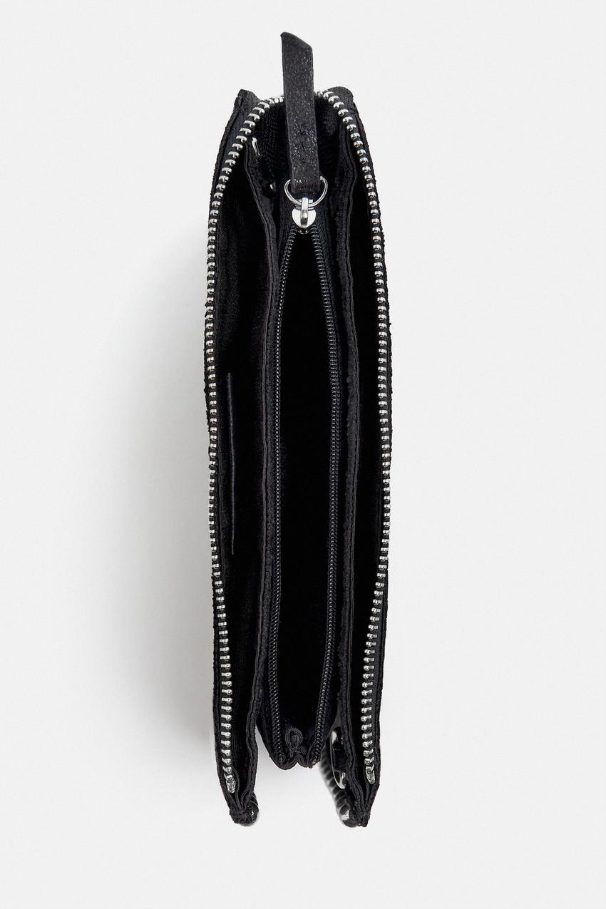 Kadın Zımbalı Çapraz Askılı Çanta Stap - Siyah Süet