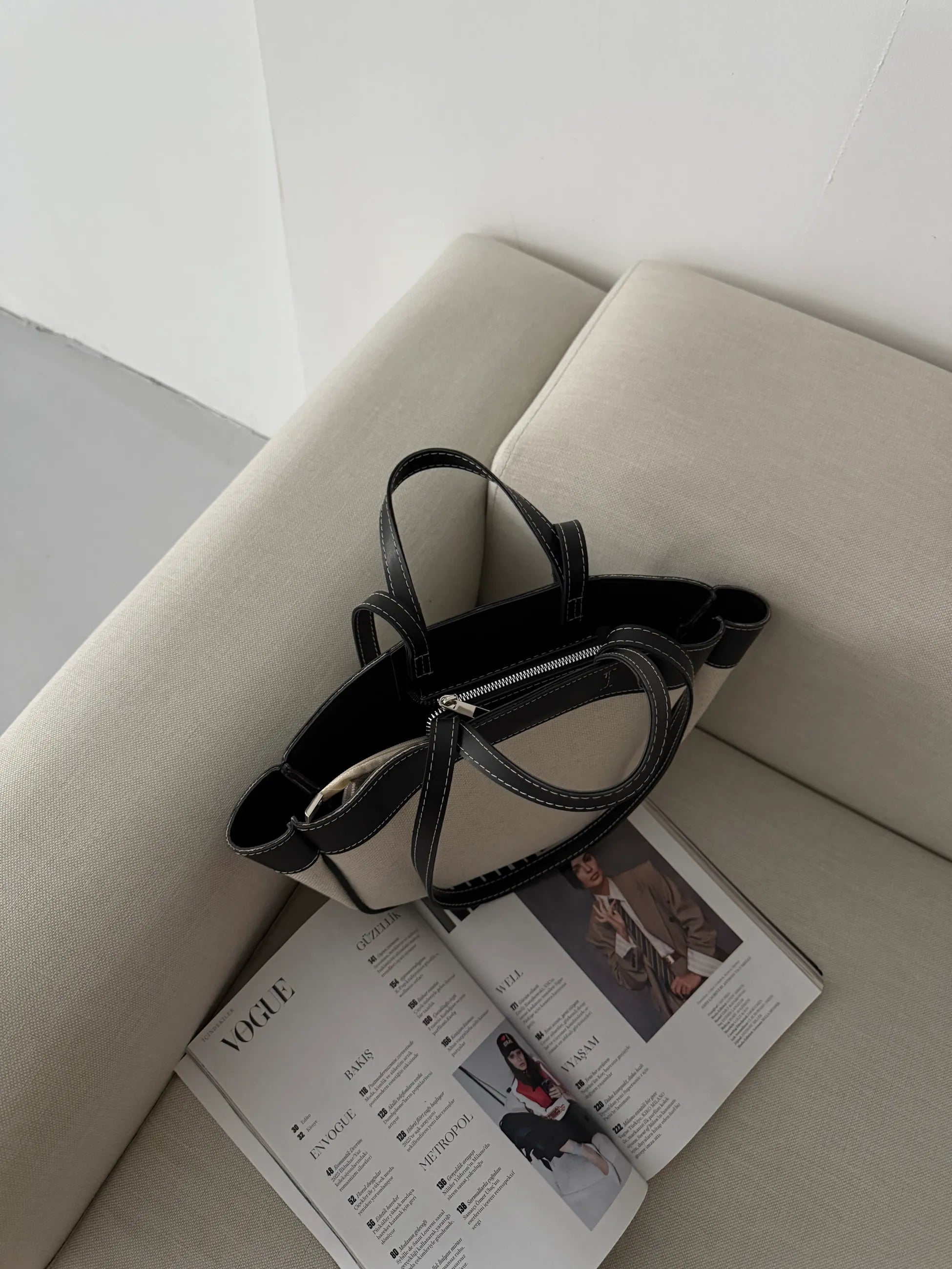 Kadın Çift Saplı Tote Çanta Pablo - Siyah hasır