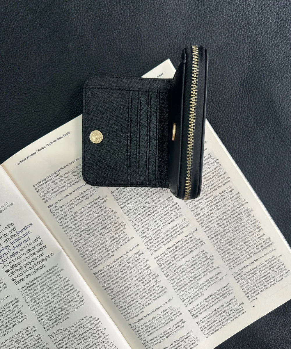 Kadın Fermuarlı Çiçek Detaylı Cüzdan - Siyah