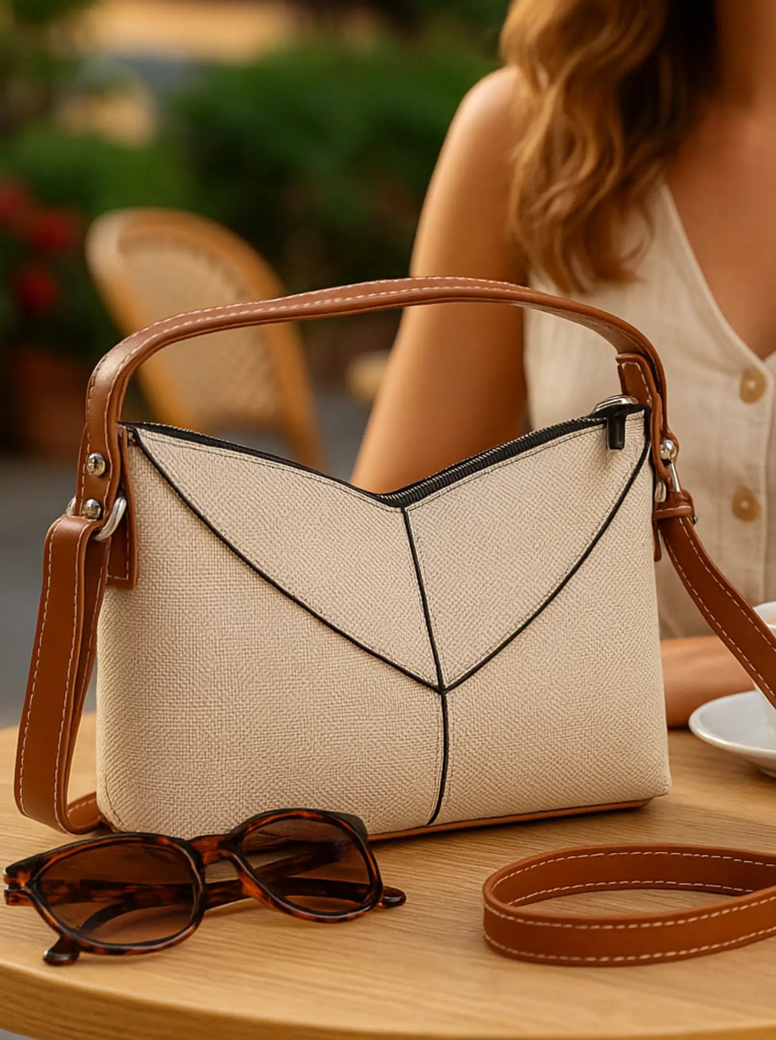 Kadın Çapraz Askılı Keten Omuz Çantası Ketty - Taba