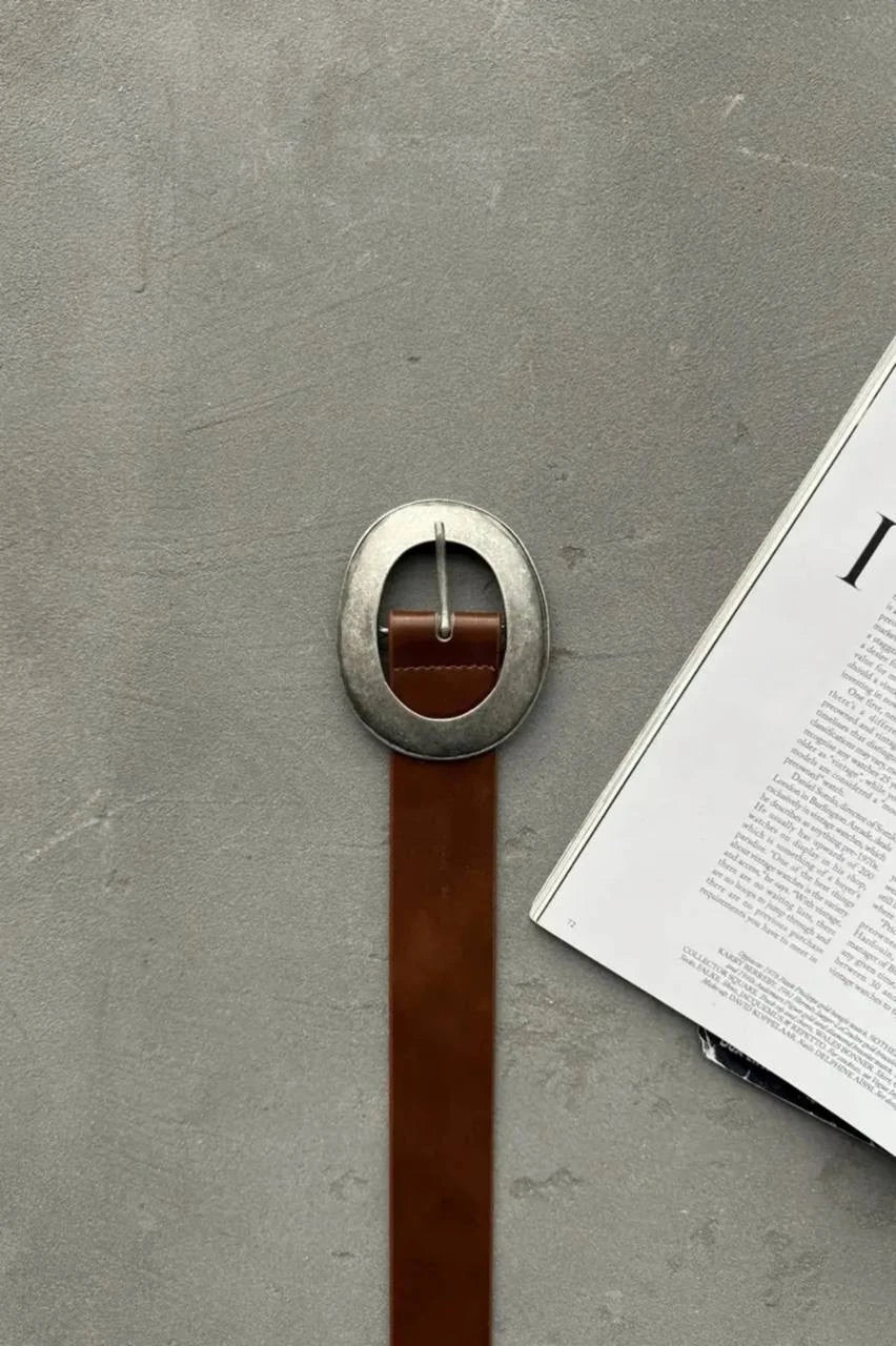 Kadın Oval Tokalı Suni Deri Kemer - Taba