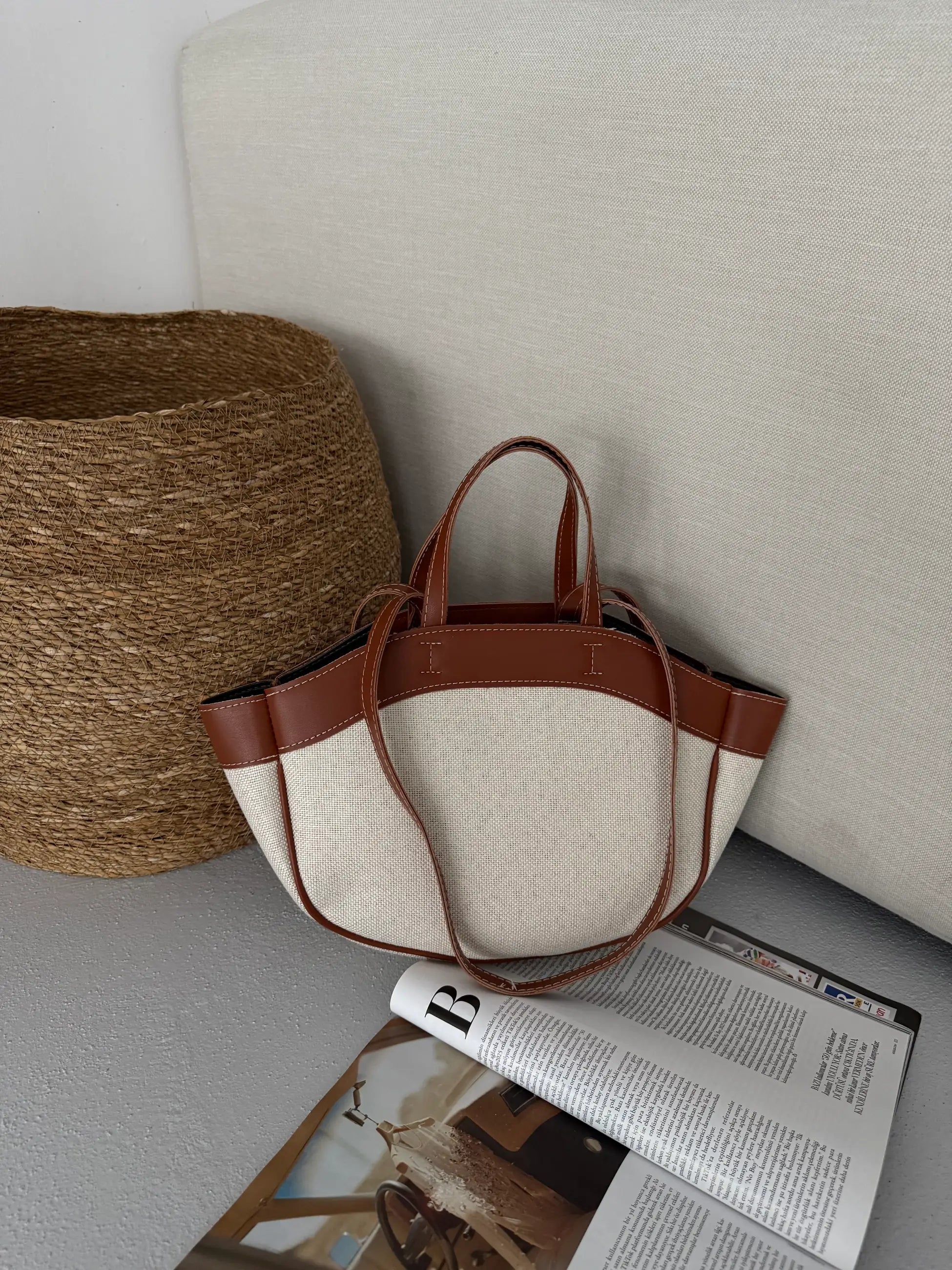 Kadın Çift Saplı Tote Çanta Pablo - Taba Hasır