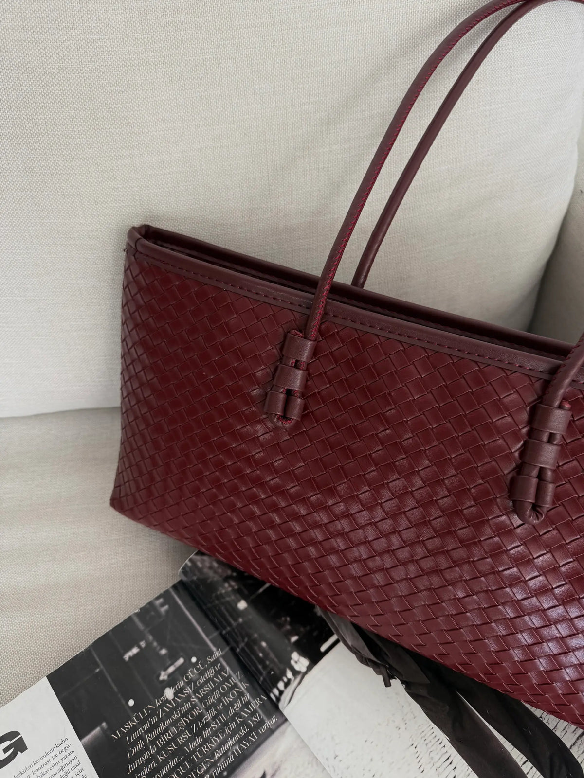 Örgü Desenli Tote Çanta Lizbon - Bordo