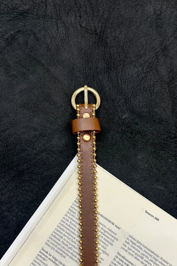 Boncuk Detaylı Gold Kemer - Taba