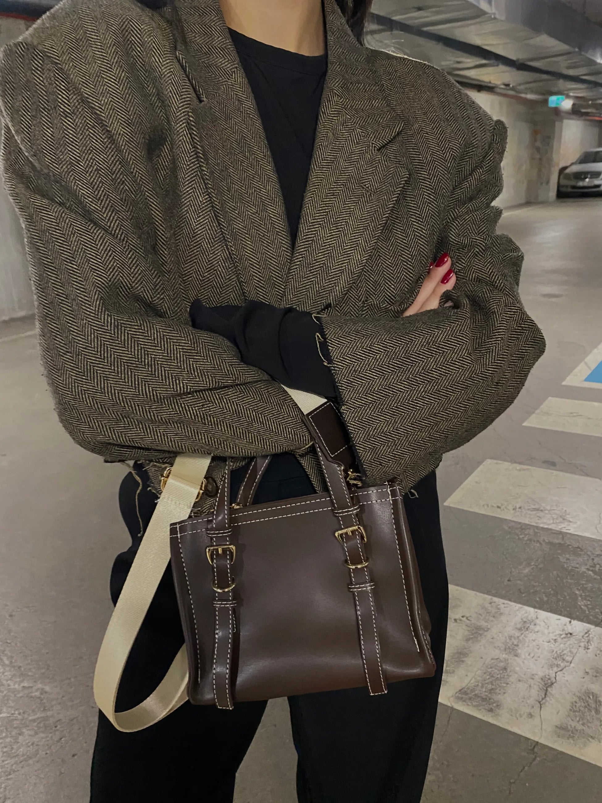 Kadın Dikiş Detaylı Tote Çanta Mini Samba - Kahve