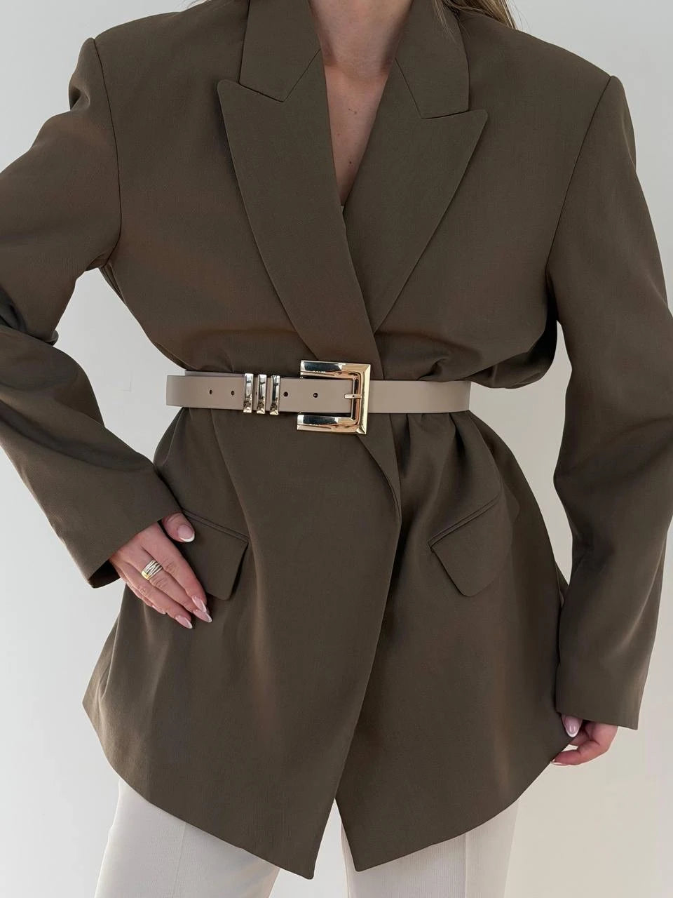 Kadın Köşe Tokalı Suni Kemer - Vizon