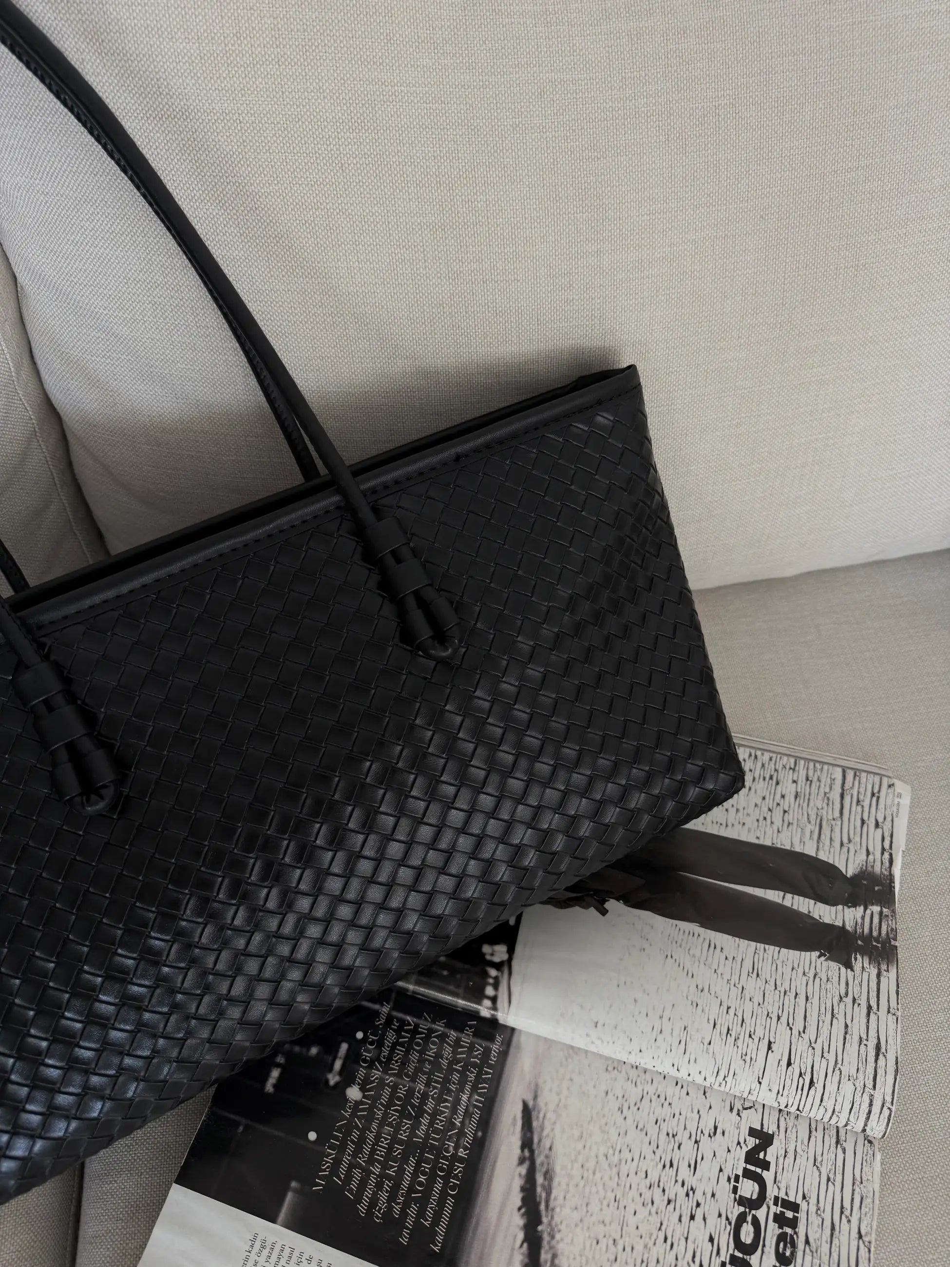 Örgü Desenli Tote Çanta Lizbon - Siyah