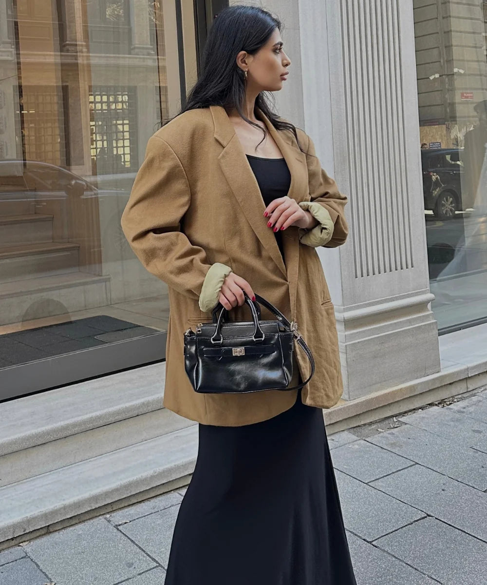 Kadın Kilit Detaylı Çapraz Askılı Çanta Moss - Siyah