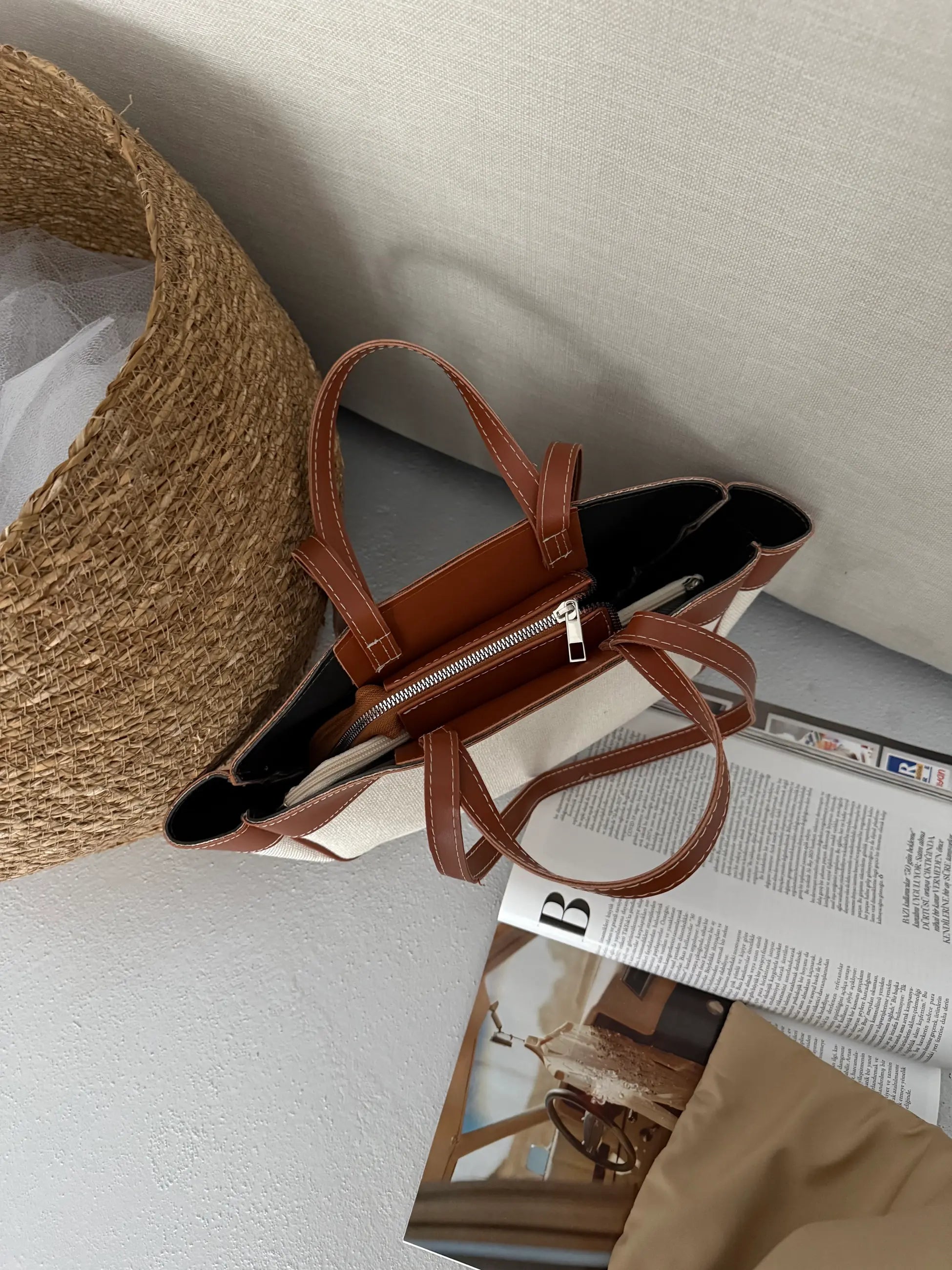 Kadın Çift Saplı Tote Çanta Pablo - Taba Hasır