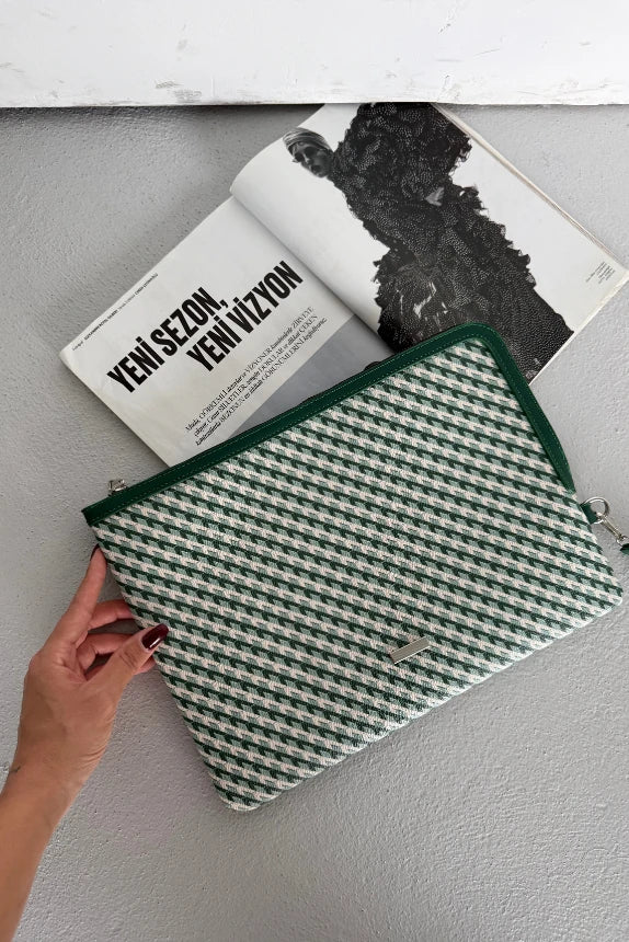 Monogram Desenli Dizüstü Bilgisayar Kılıfı Appy - Yeşil