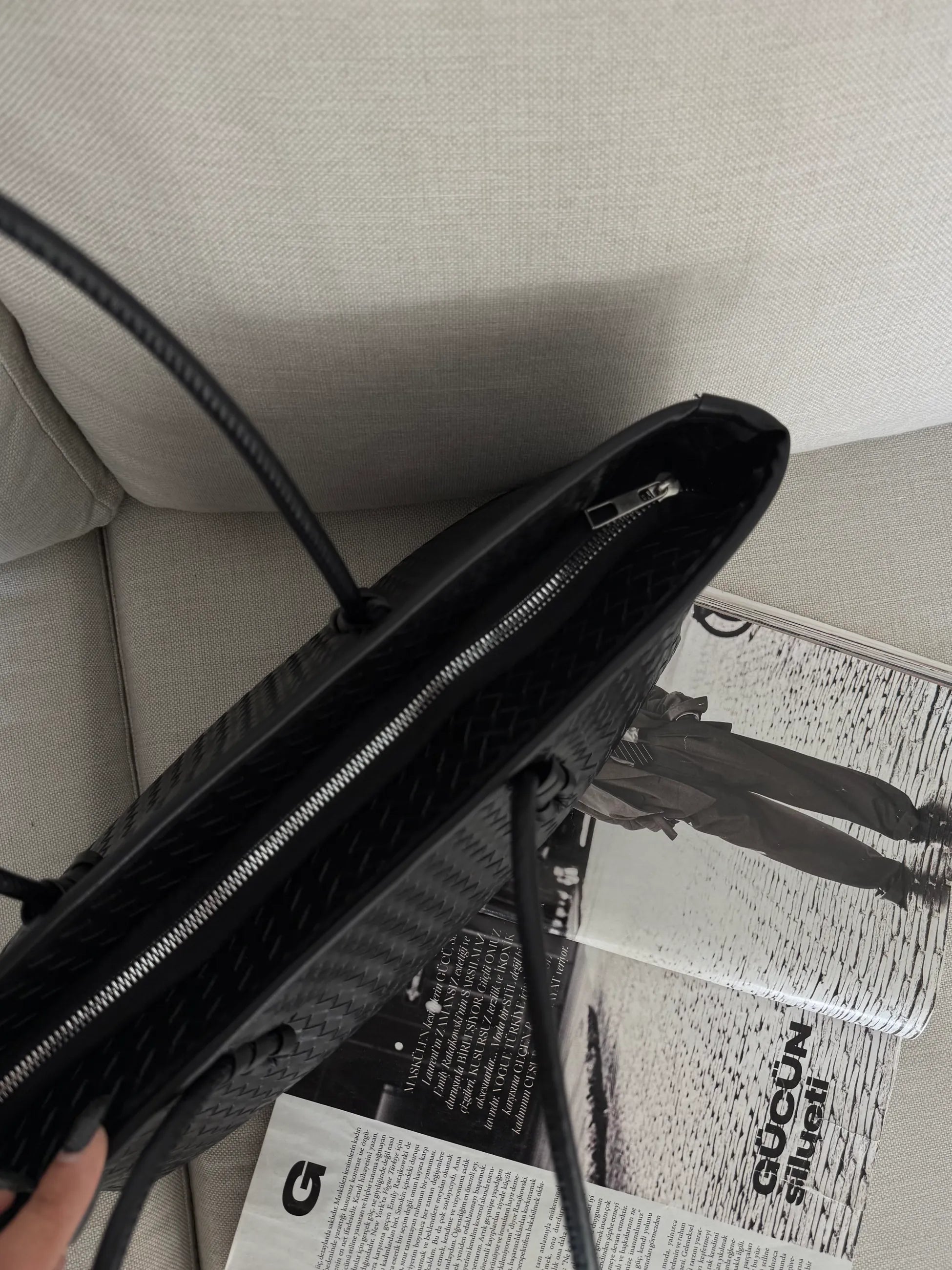 Örgü Desenli Tote Çanta Lizbon - Siyah