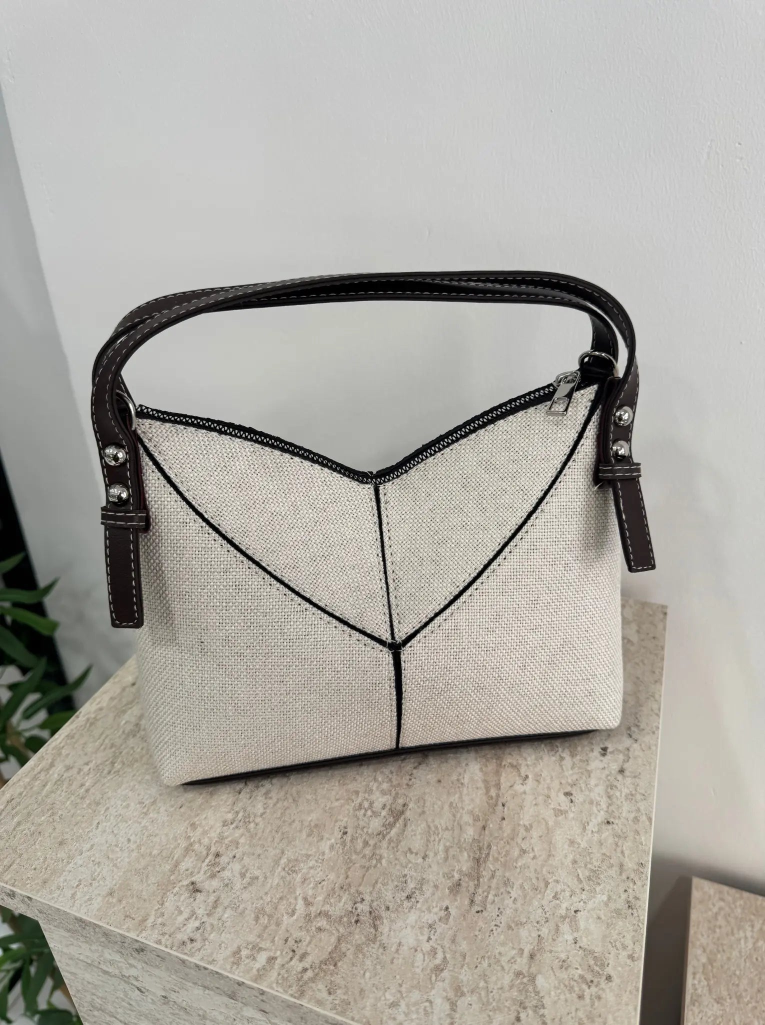 Kadın Çapraz Askılı Keten Omuz Çantası Ketty - Kahve