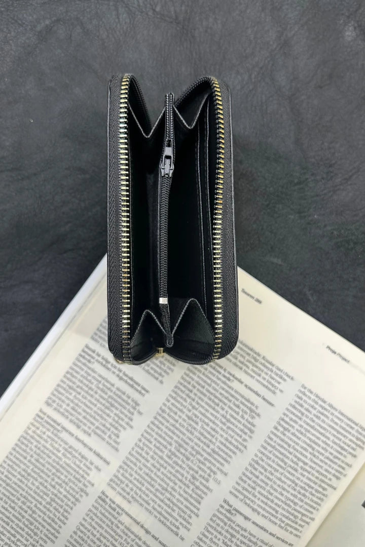 Desenli Fermuarlı Cüzdan - Siyah