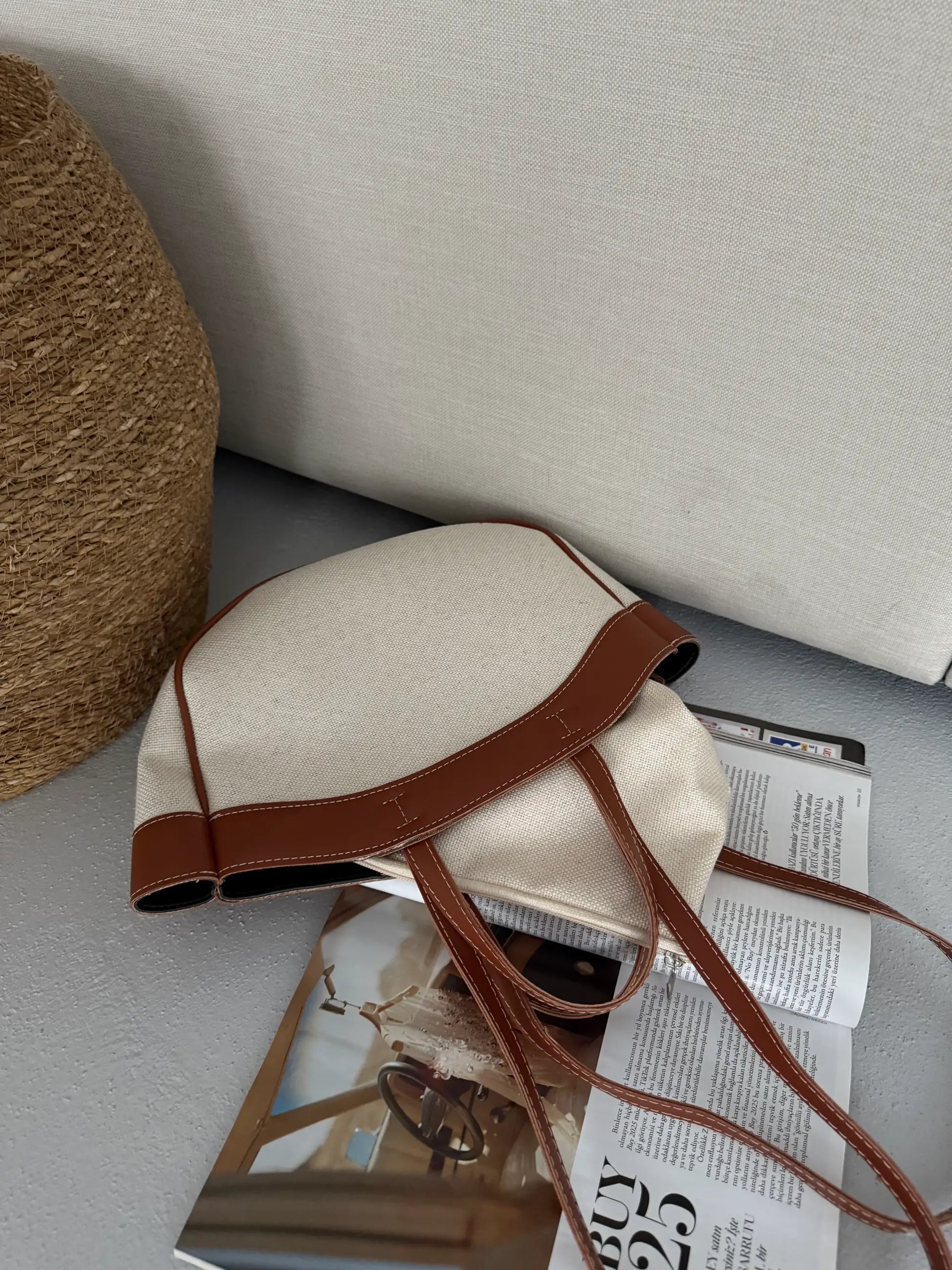 Kadın Çift Saplı Tote Çanta Pablo - Taba Hasır