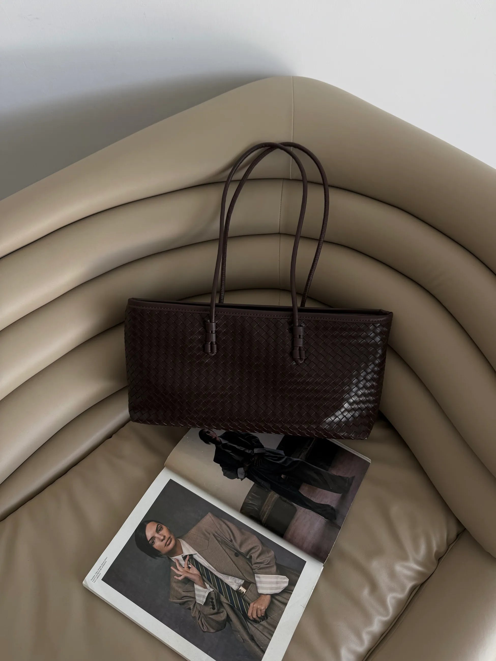 Örgü Desenli Tote Çanta Lizbon - Kahve