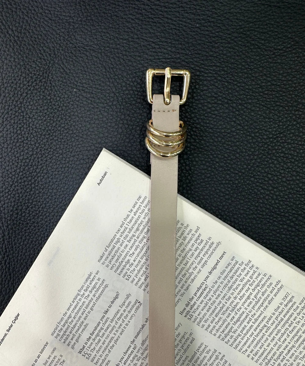 Kadın Gold 3 Halka Detaylı Kemer - Krem