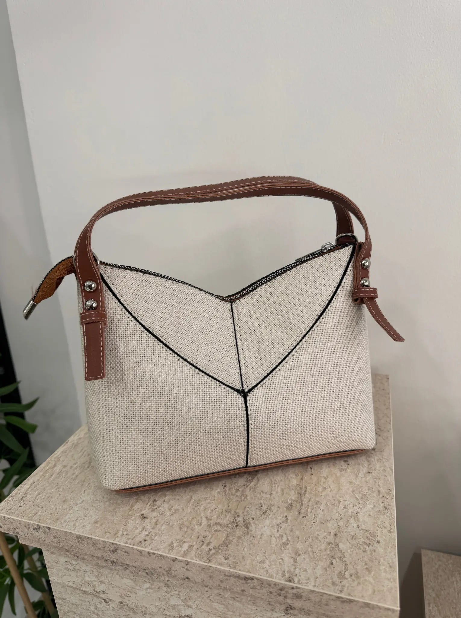 Kadın Çapraz Askılı Keten Omuz Çantası Ketty - Taba