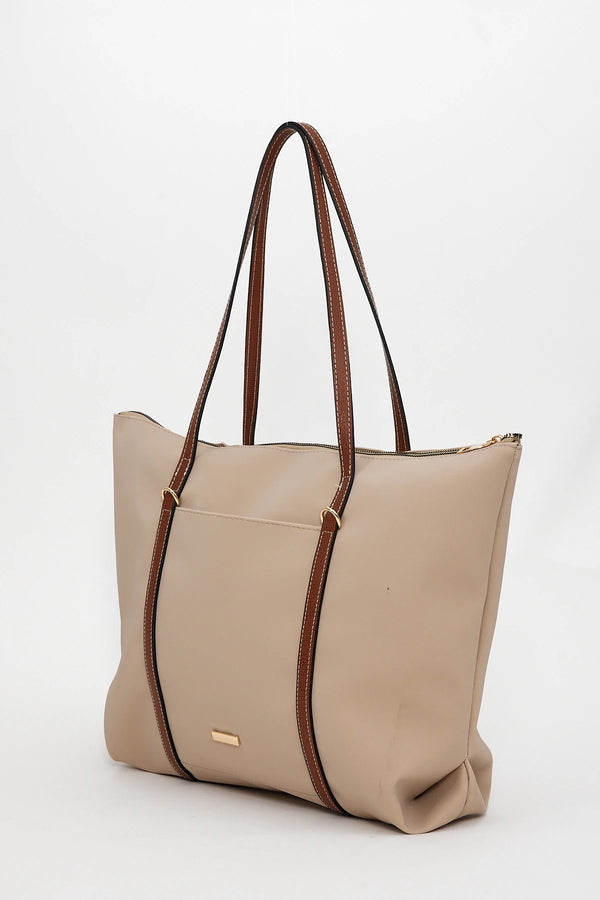 Kadın Şeritli Shopper Omuz Çantası Boris - Krem