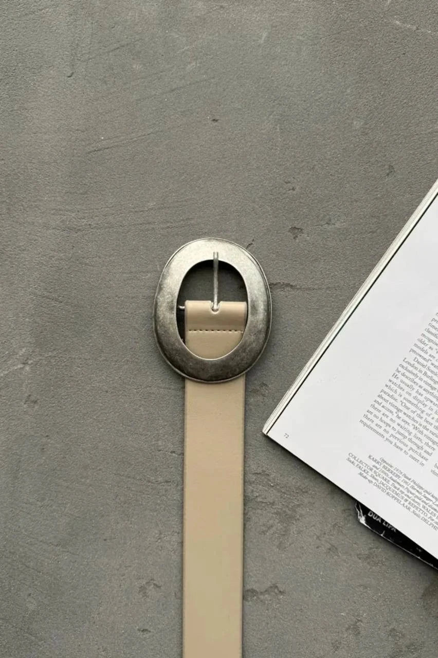 Kadın Oval Tokalı Suni Deri Kemer - Vizon