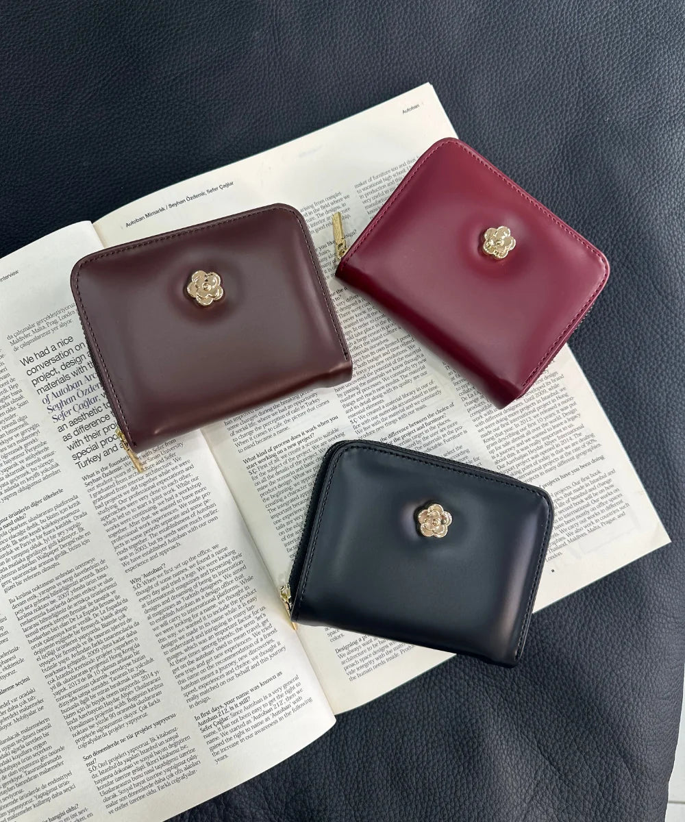 Kadın Fermuarlı Çiçek Detaylı Cüzdan - Bordo