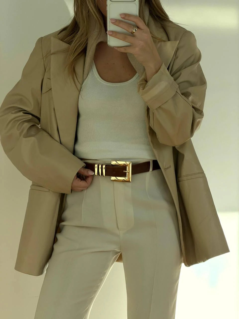 Kadın Köşe Tokalı Suni Kemer - Taba