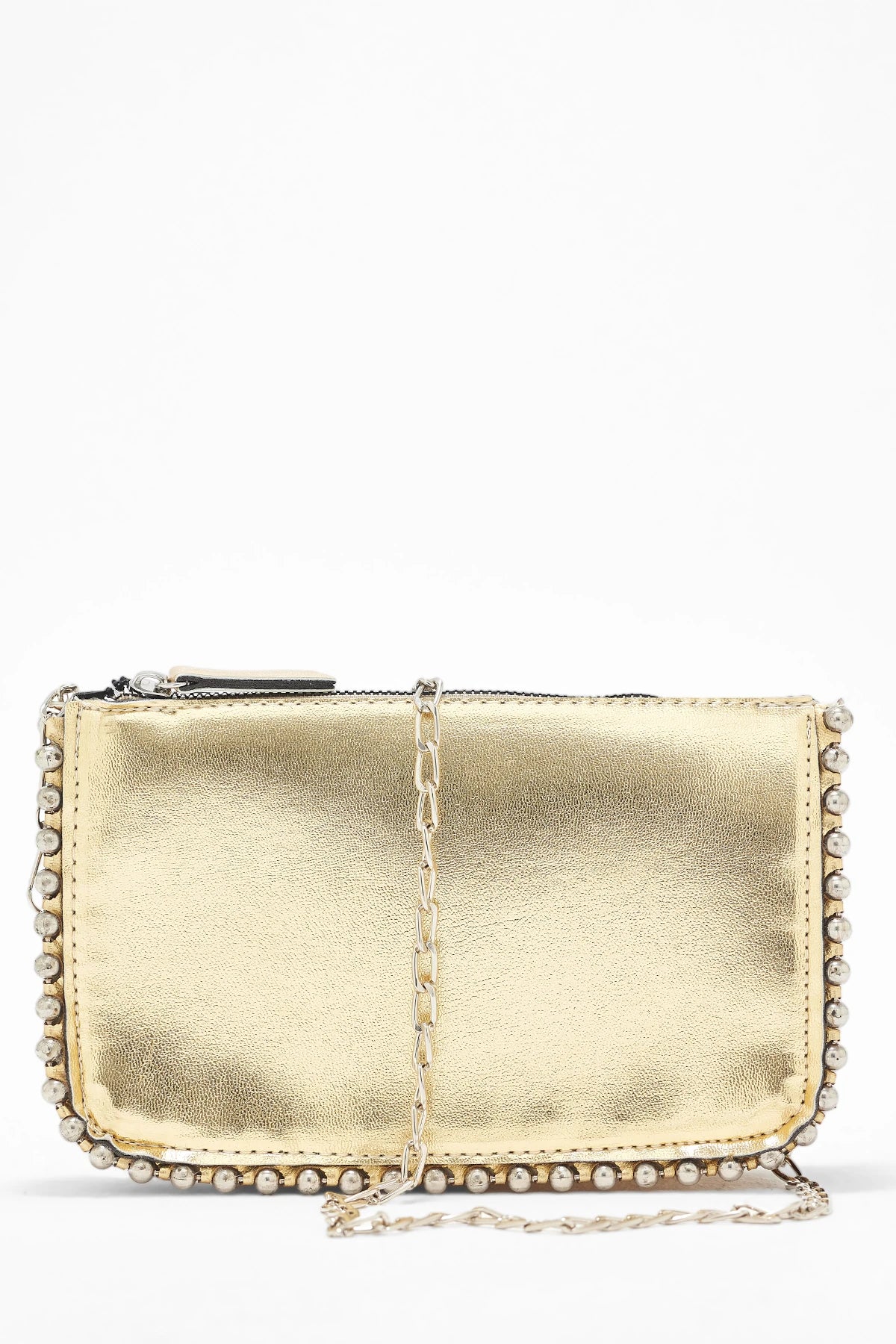 Kadın Zımbalı Çapraz Askılı Çanta Stap - Altın