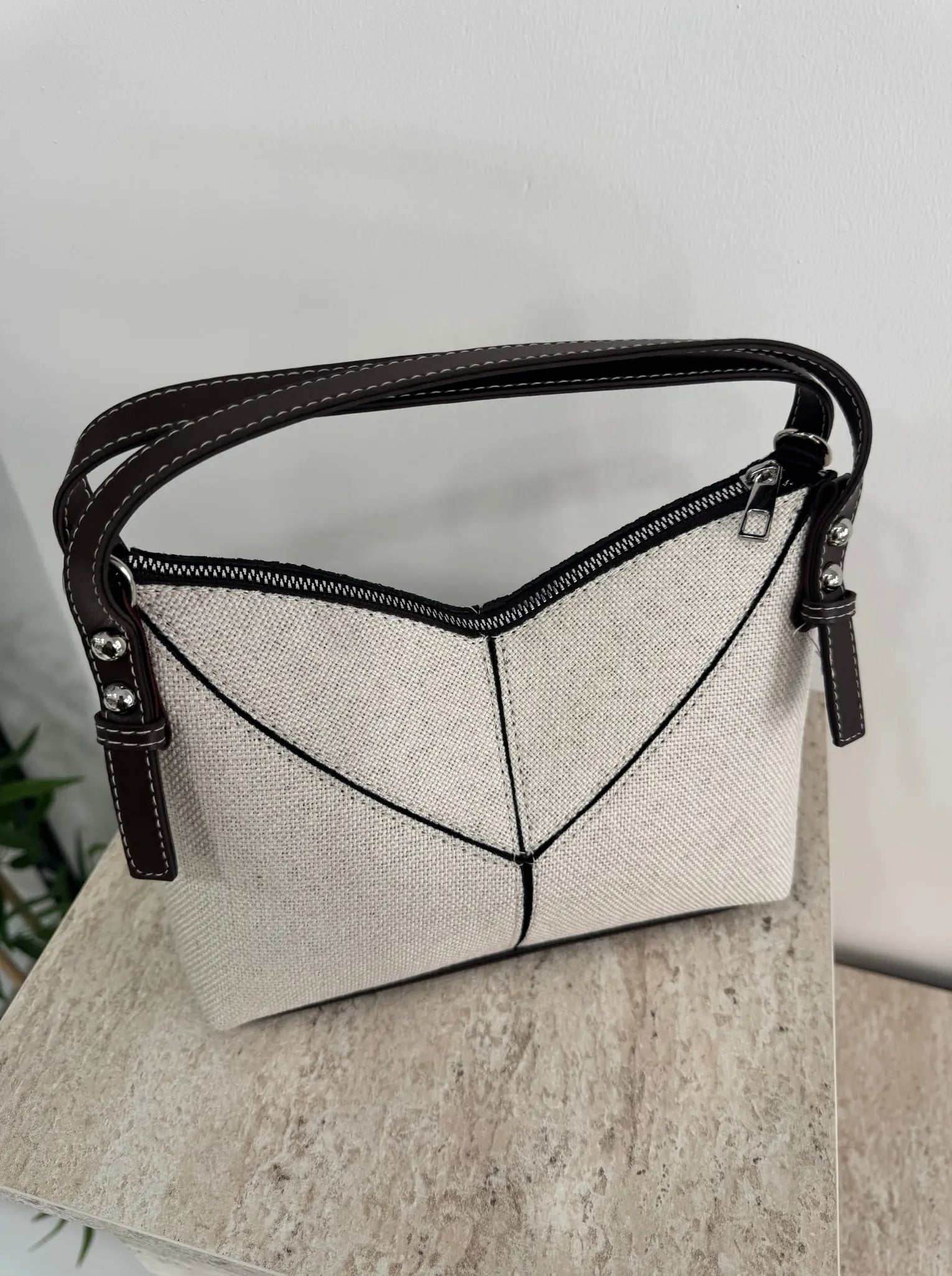 Kadın Çapraz Askılı Keten Omuz Çantası Ketty - Kahve