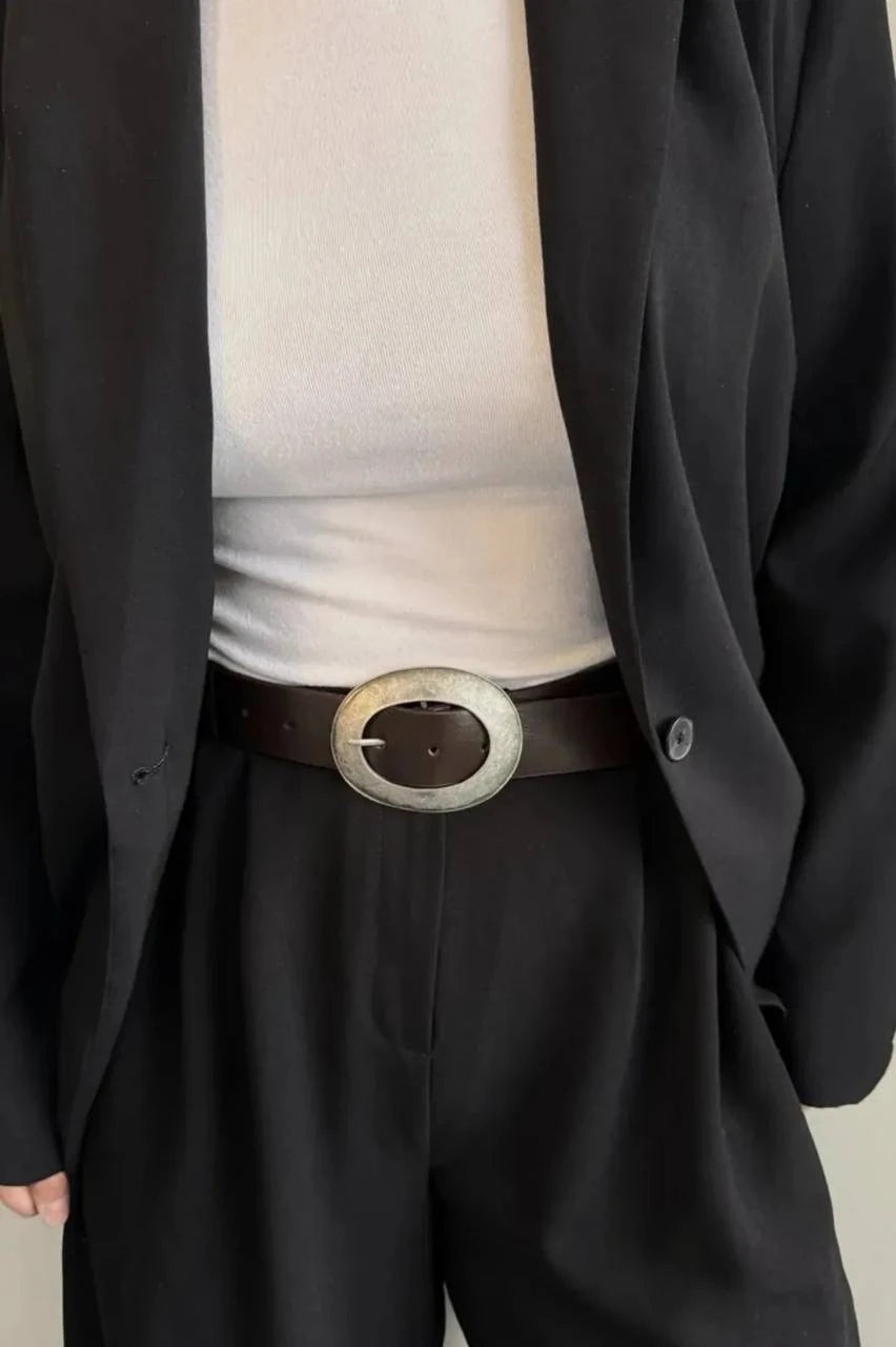 Kadın Oval Tokalı Suni Deri Kemer - Kahve