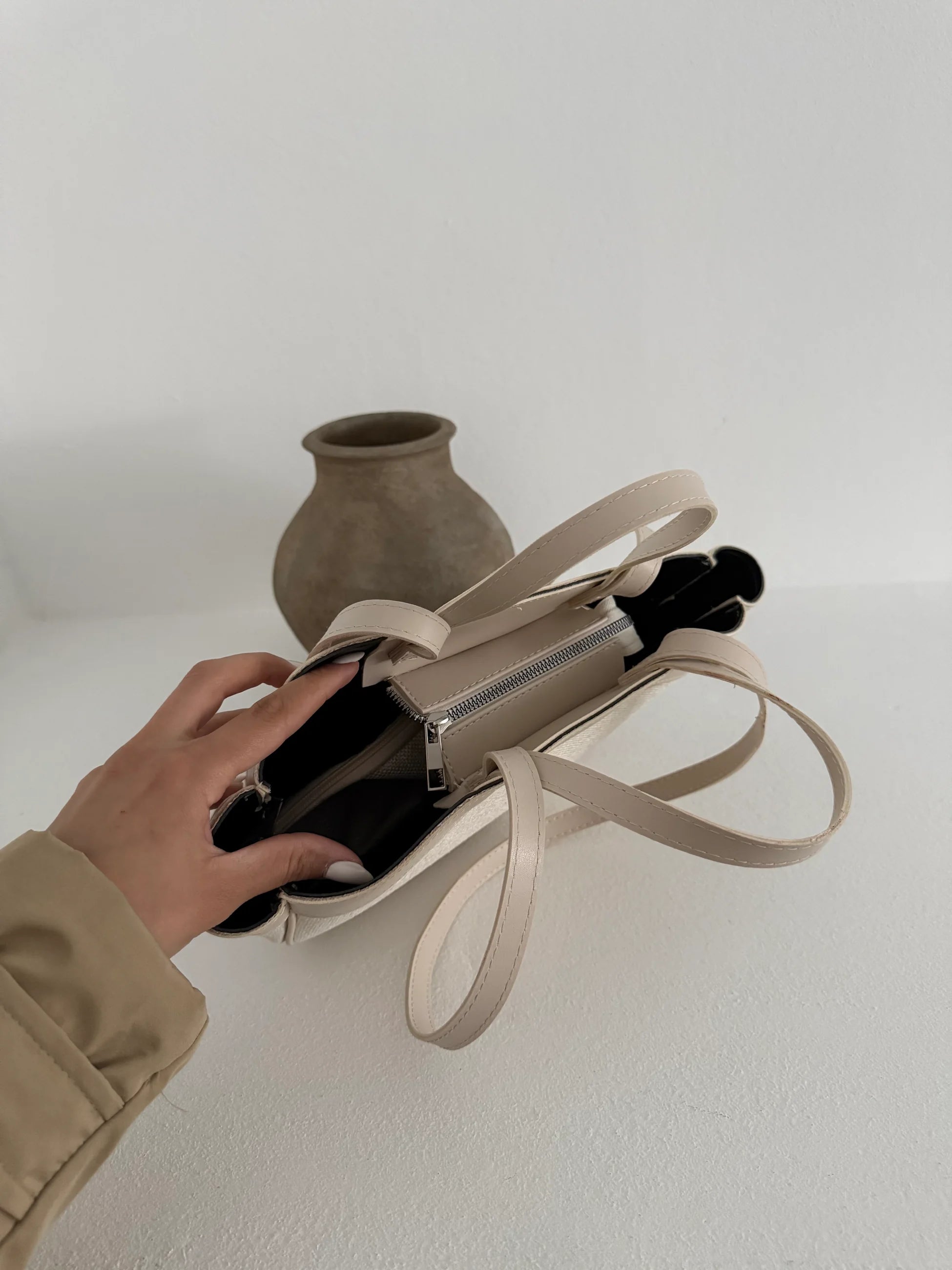 Kadın Çift Saplı Tote Çanta Pablo - Krem hasır