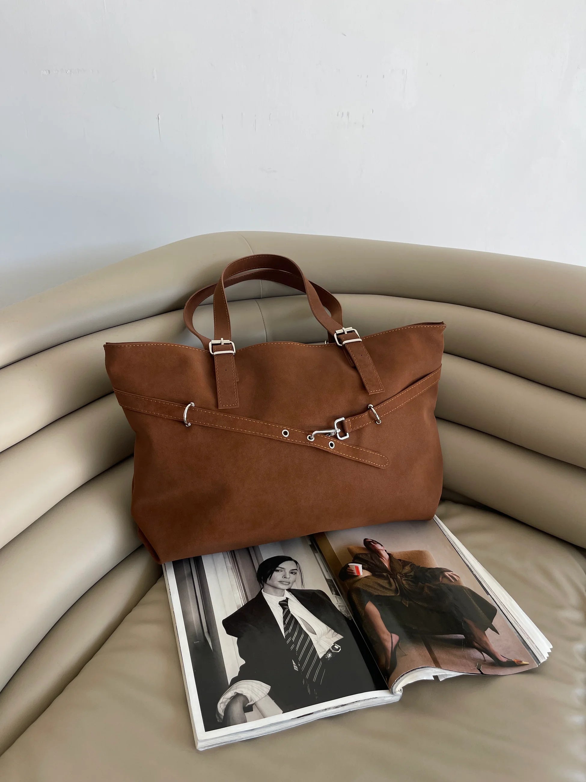 Kadın Kemer Detaylı Omuz Çantası Madrid - Taba Süet