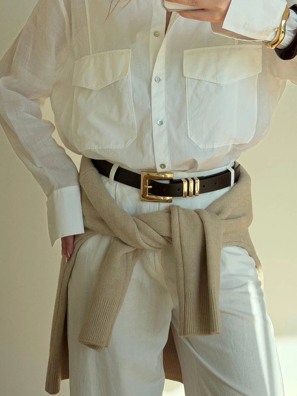 Kadın Köşe Tokalı Suni Kemer - Kahve