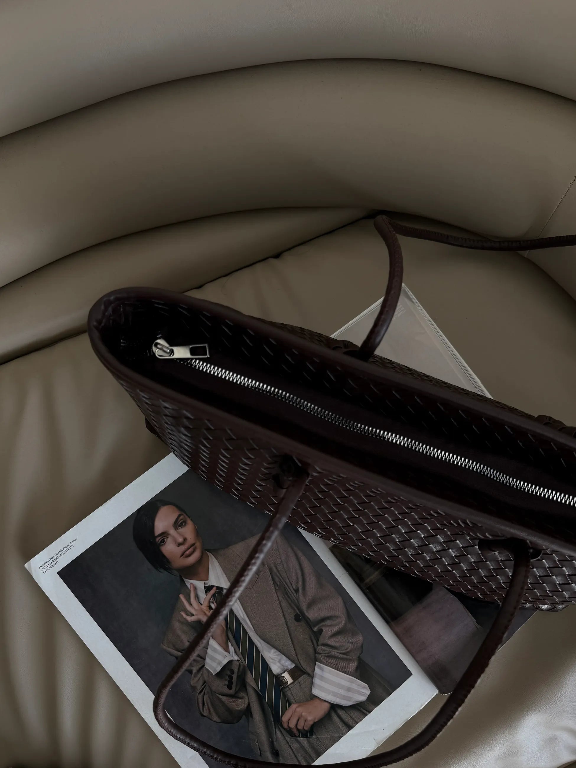 Örgü Desenli Tote Çanta Lizbon - Kahve