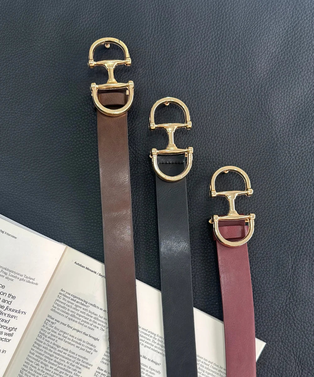 Kadın Çift Tokalı Gold Kemer - Bordo