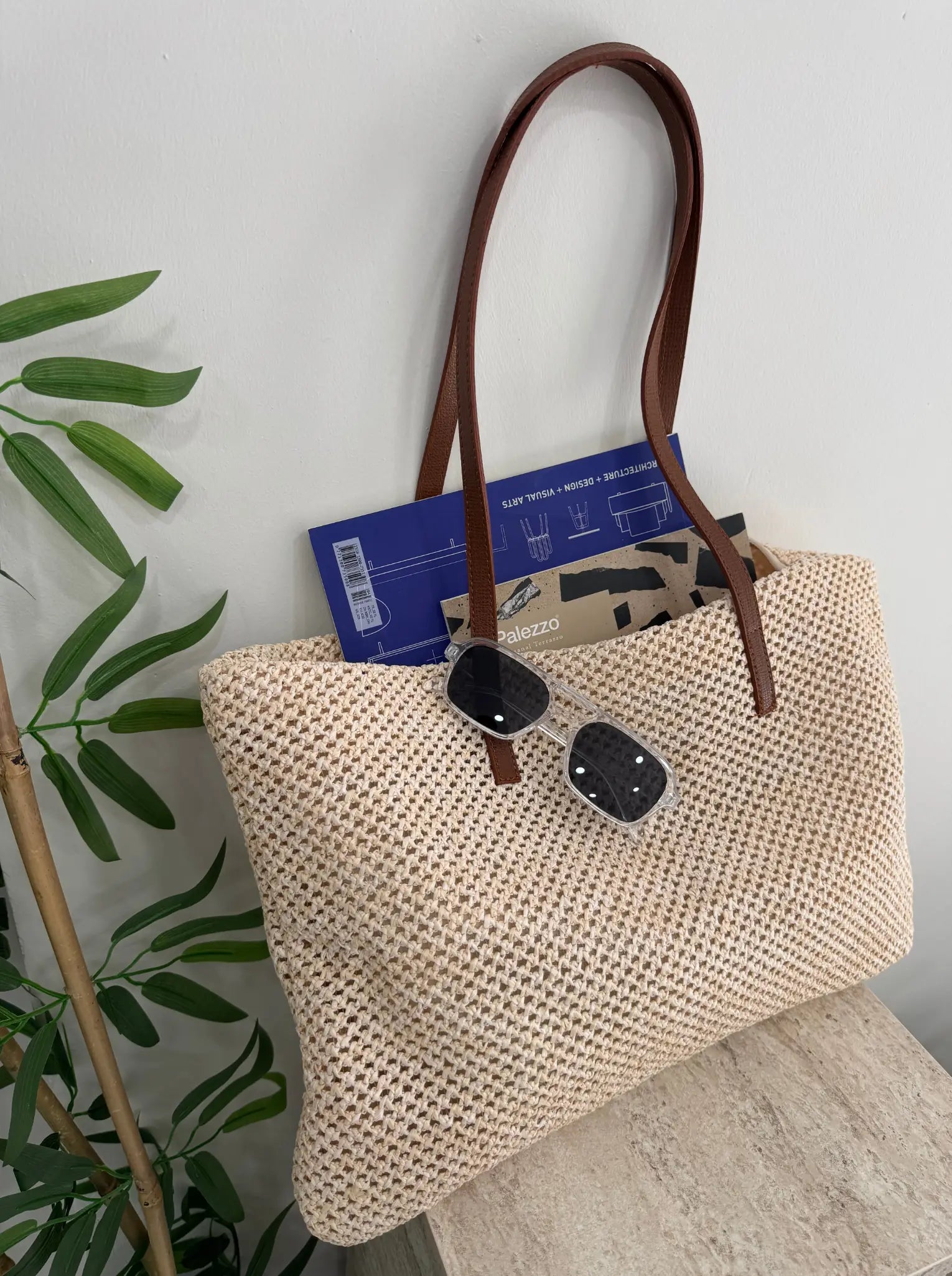 Kadın Fermuarlı Örme Hasır Omuz Çantası Palm - Hasır