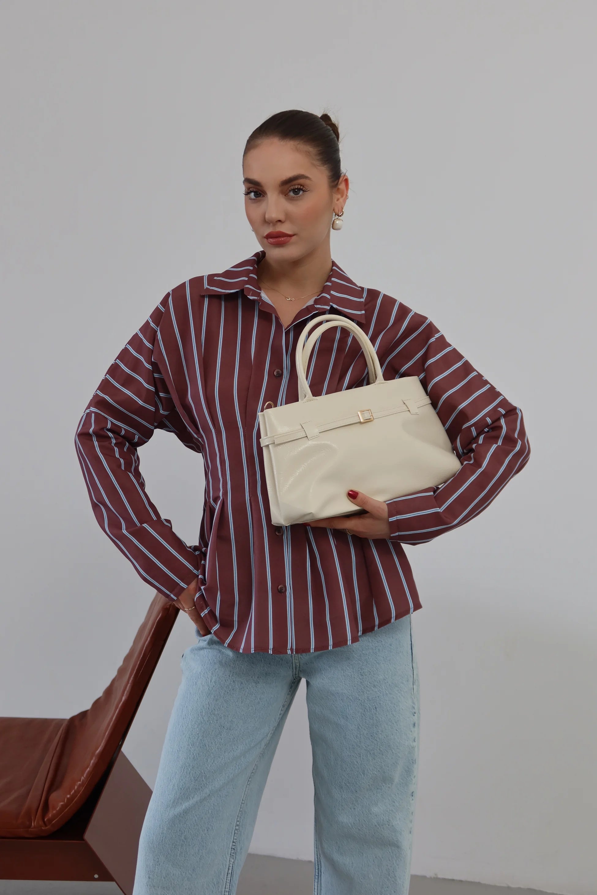 Kadın Suni Deri Omuz Çantası Marc - Krem