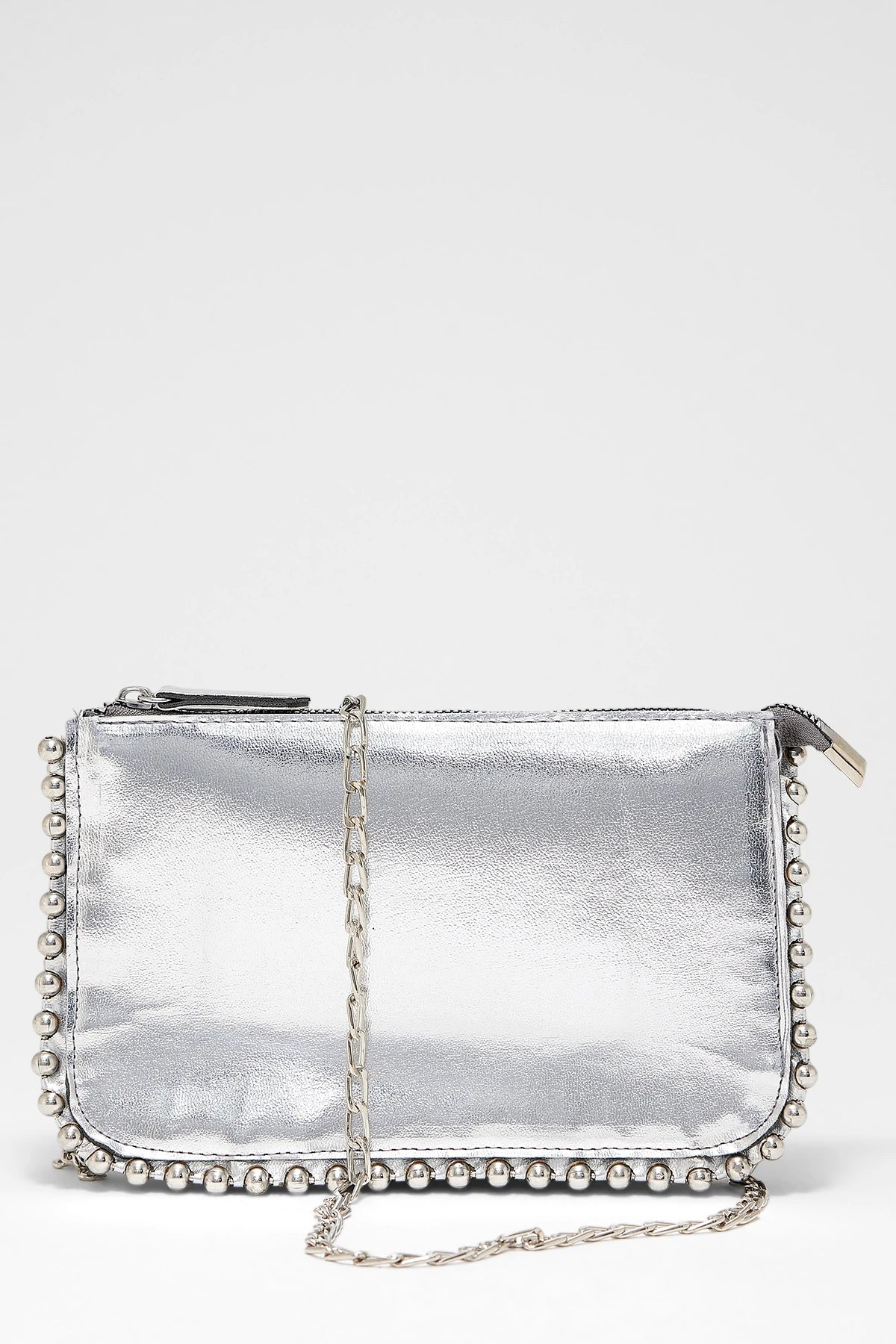 Kadın Zımbalı Çapraz Askılı Çanta Stap - Gümüş