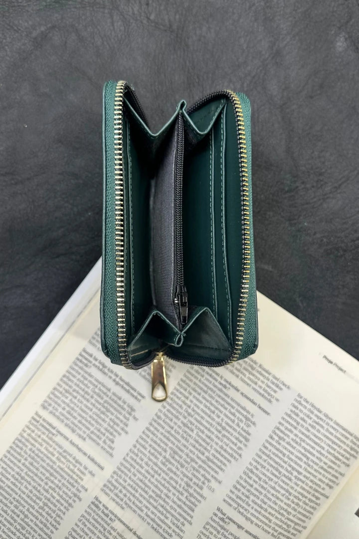 Desenli Fermuarlı Cüzdan - Yeşil