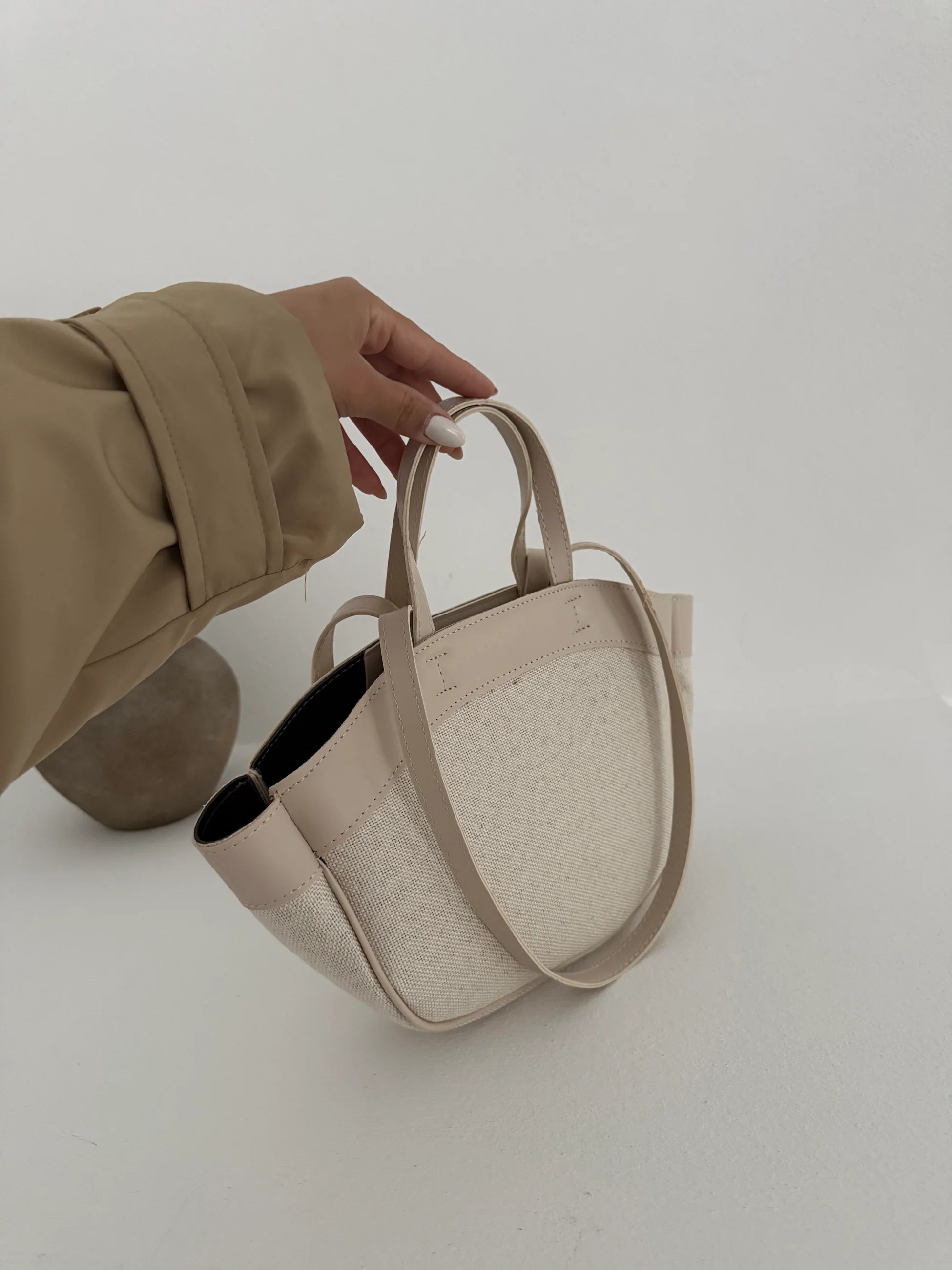 Kadın Çift Saplı Tote Çanta Pablo - Krem hasır