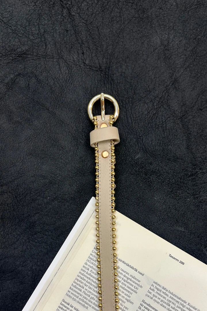 Boncuk Detaylı Gold Kemer - Vizon