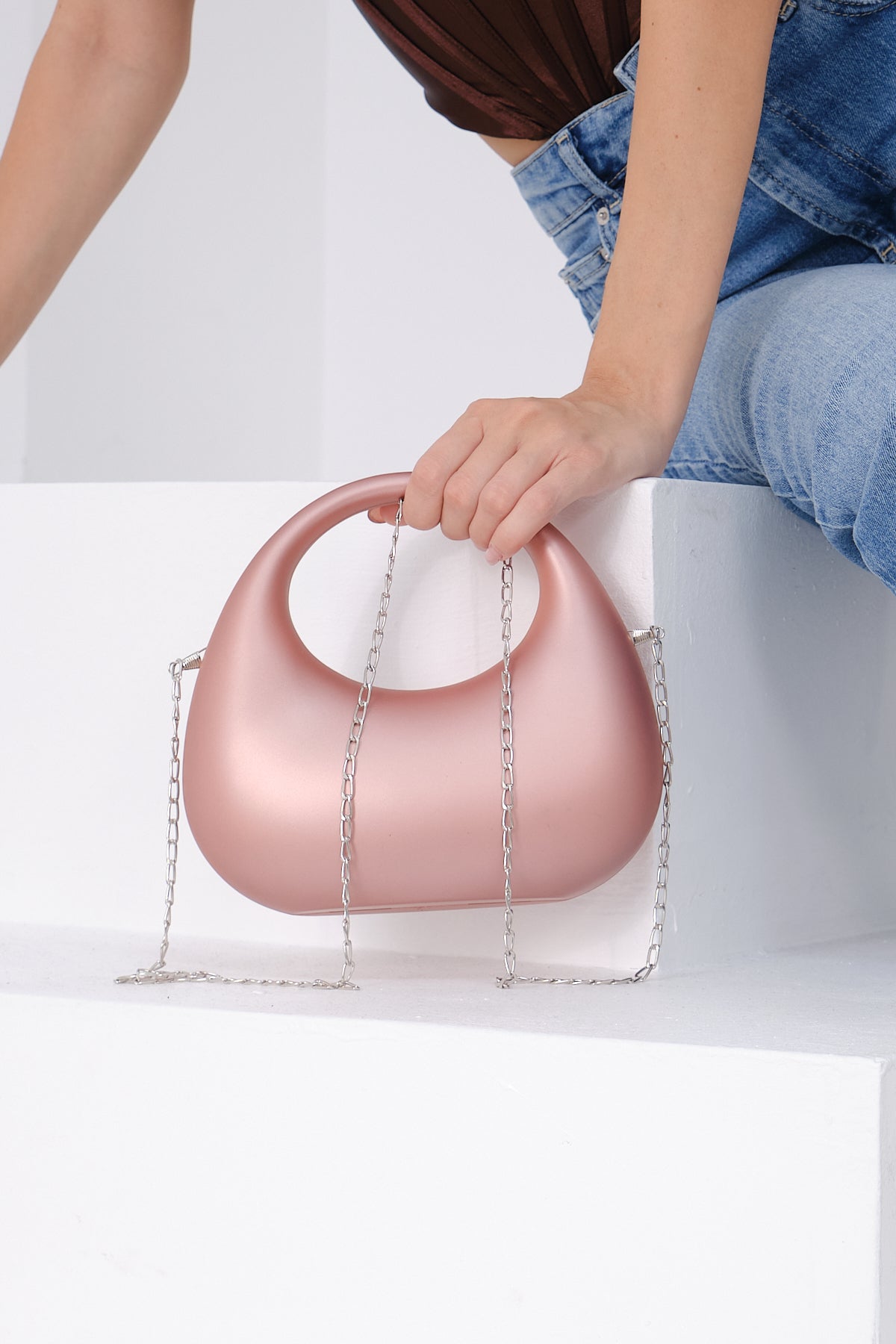 Kadın Zincirli El ve Omuz Çantası Mirror - PEMBE