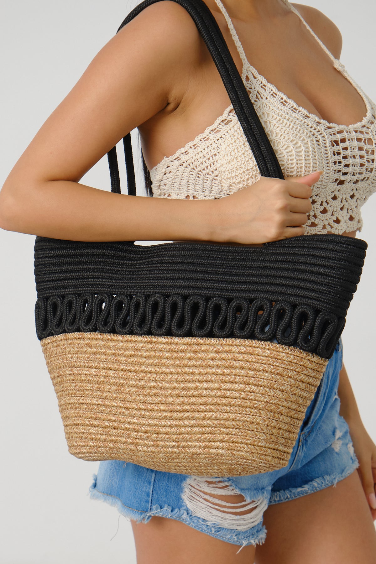KADIN HANDMADE HASIR OMUZ ÇANTASI BALİ - SİYAH