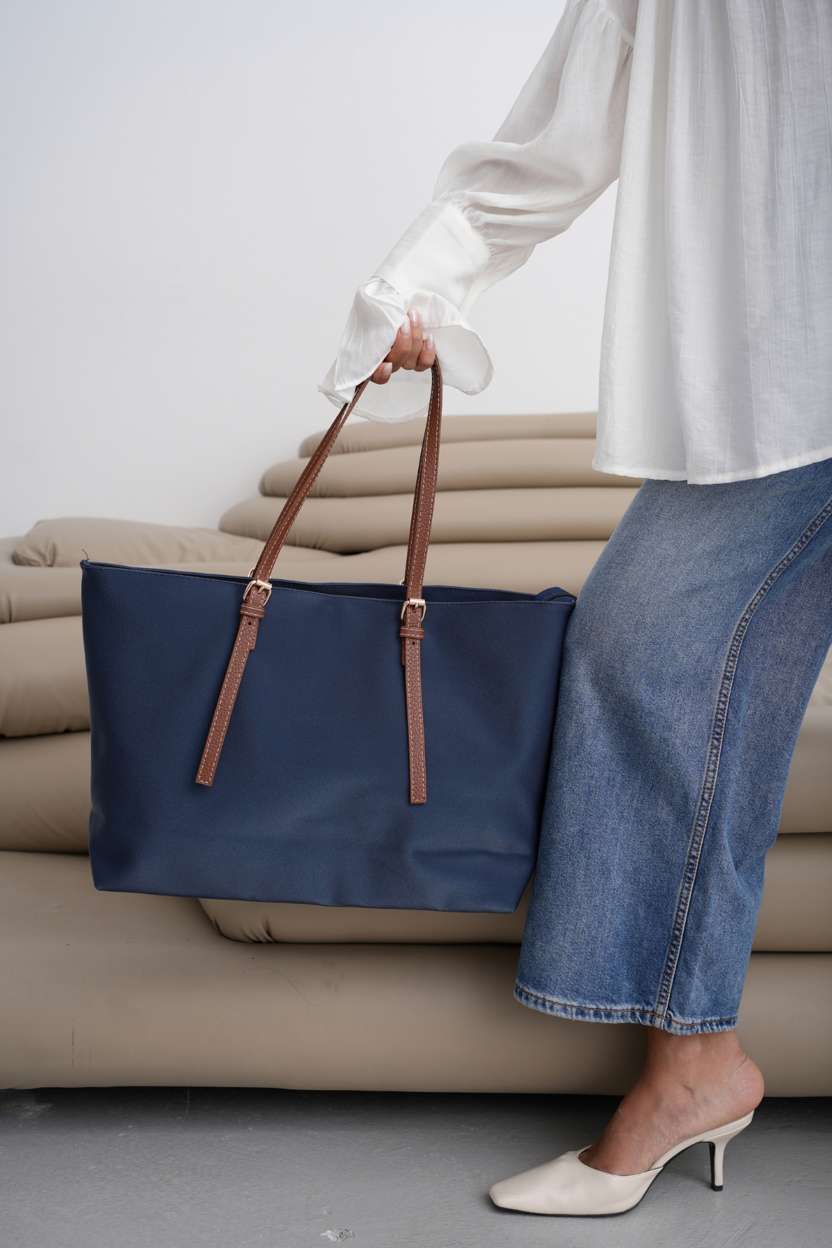 KADIN TOKALI SHOPPER OMUZ ÇANTASI POKU - LACİVERT