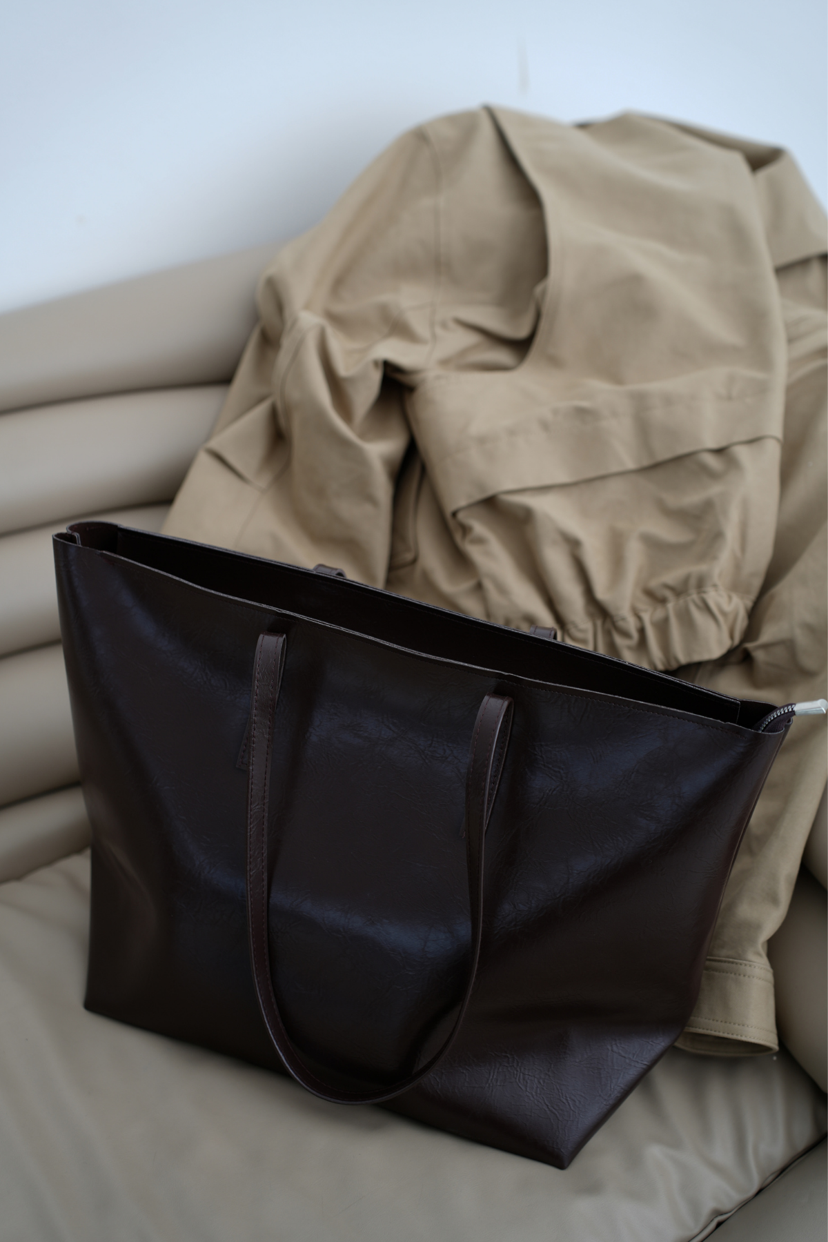Kadın Fermuarlı Çift Saplı Shopper Omuz Çantası Sable - Kahve
