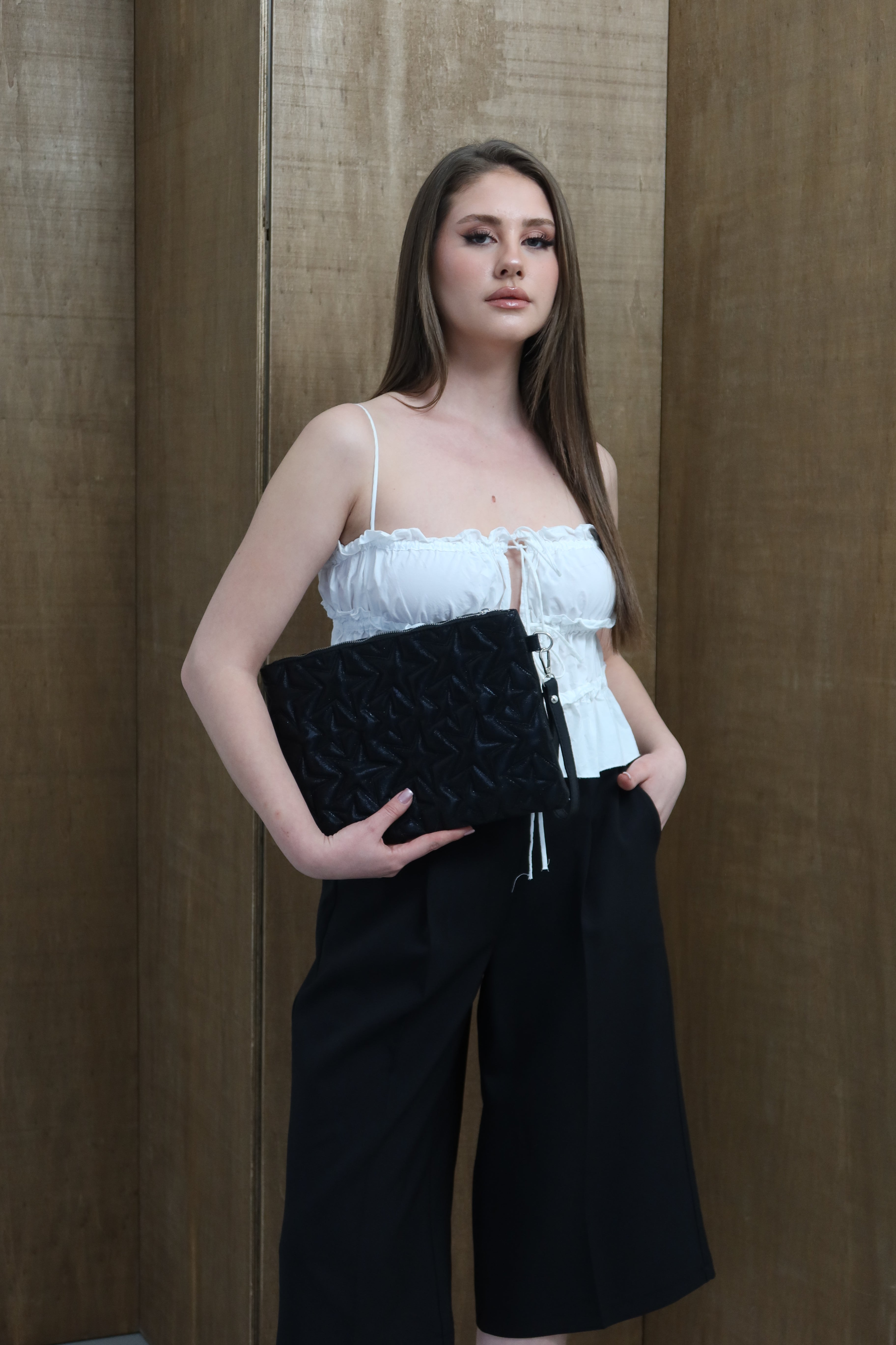 KADIN CLUTCH EL ÇANTASI MOCHA - SİMLİ SİYAH